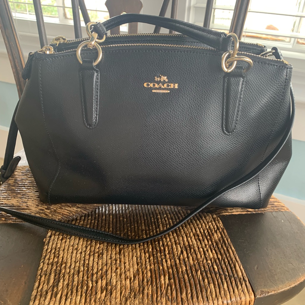 Coach Christie Carryall Black Pebbled Leather Satchel With Gold Hardware